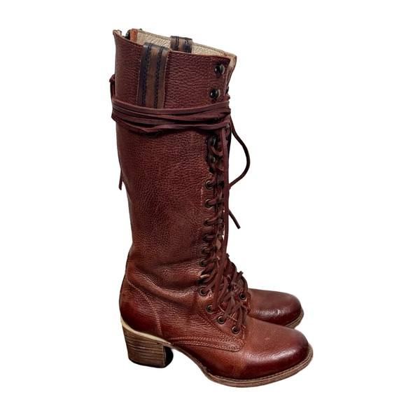 Freebird Grany Lace Up Leather Granny Tall Boots in Wine - Picture 7 of 14
